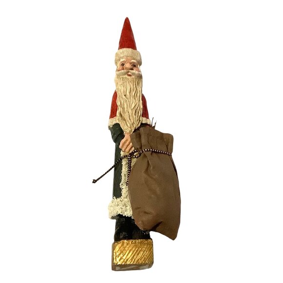 Vtg Old World Santa Claus Pencil Figurine Gift Bag Sack 7” Christmas Decor - Picture 1 of 4